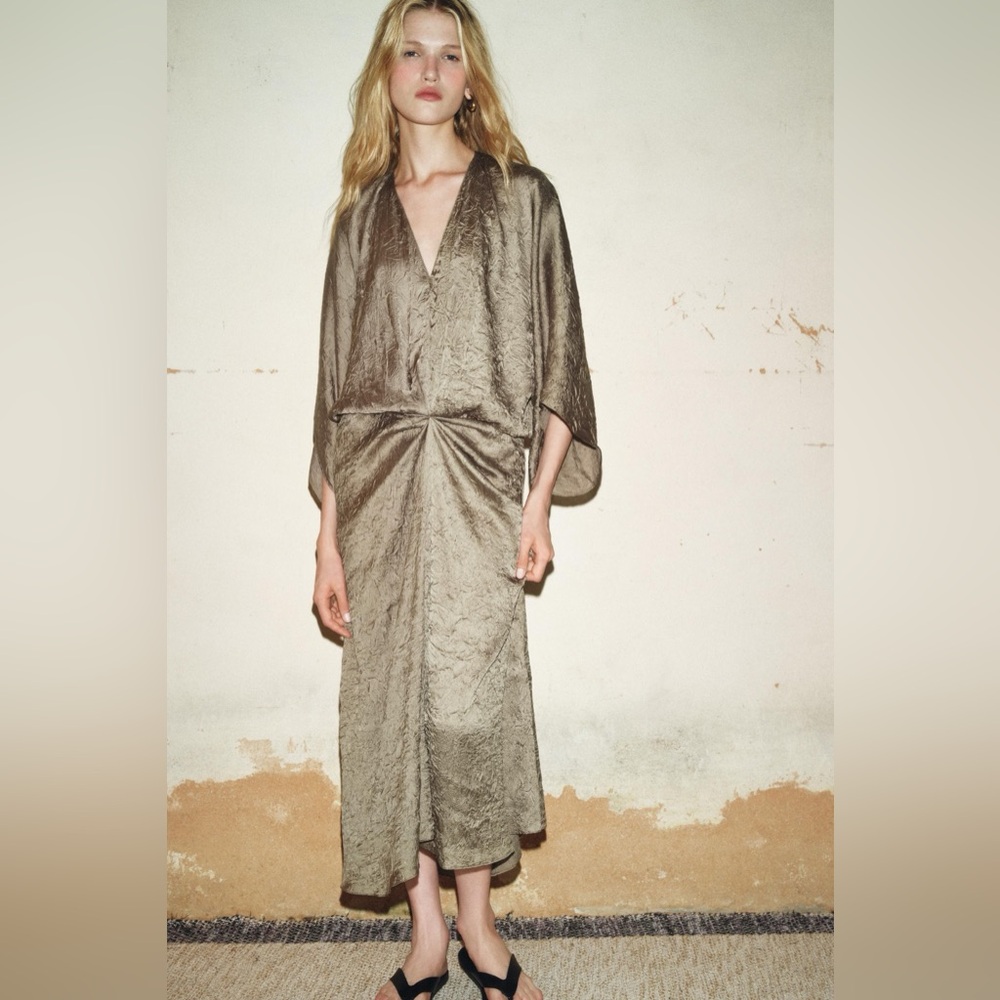ZARA CRINKLE EFFECT MIDI DRESS ZW COLLECTION